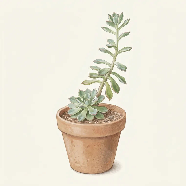 Illustration of a Echeveria diagnosing the problem: Why is my echeveria stretching and leggy?
