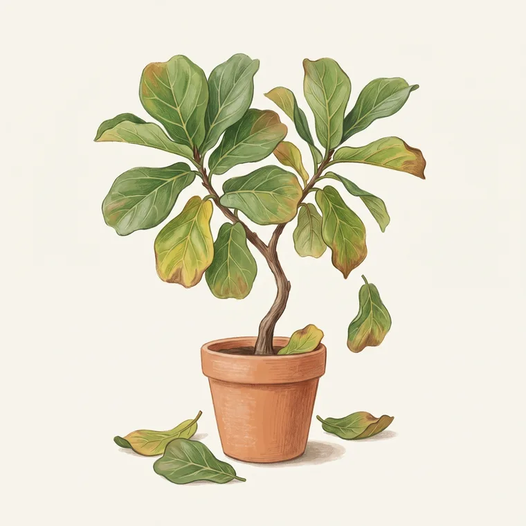 Illustration of a Fiddle-leaf fig diagnosing the problem: Why is my fiddle-leaf fig dropping leaves?