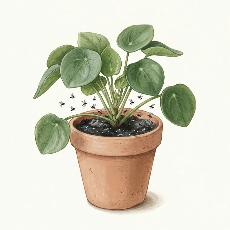 Illustration of a Houseplants diagnosing the problem: Why does my houseplant have tiny black flies? Fungus gnats