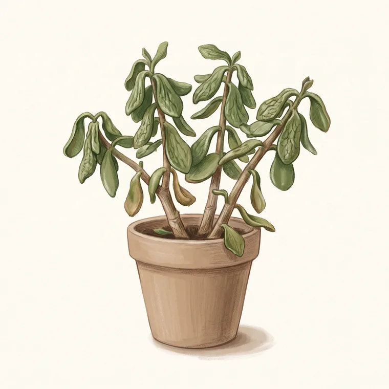 Illustration of a Jade plant diagnosing the problem: Why are my jade plant leaves wrinkled and shrivelled?