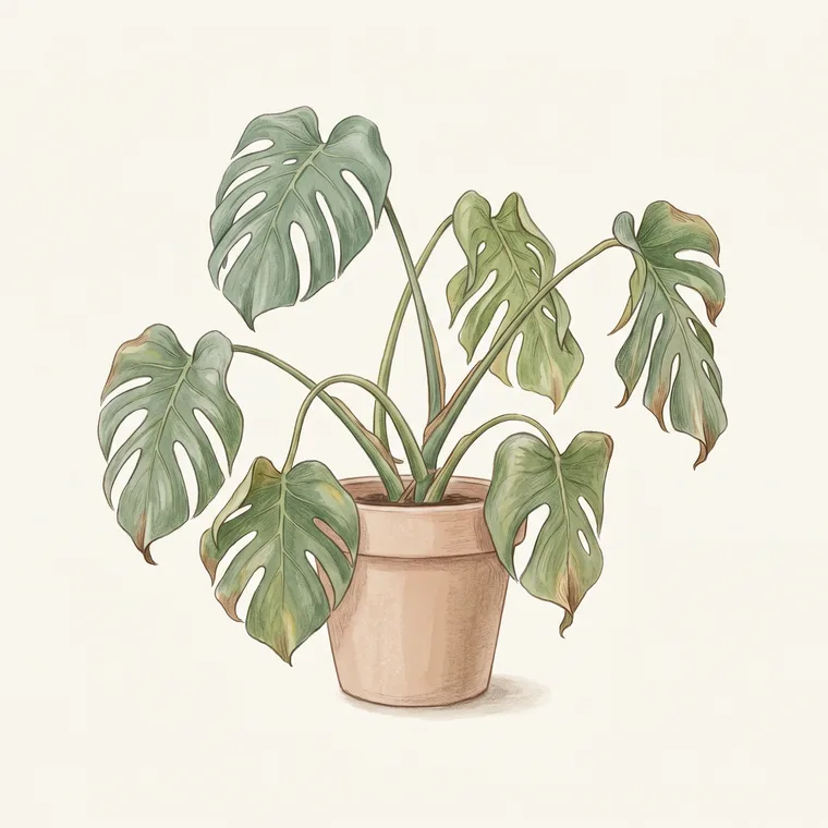 Illustration of a Monstera diagnosing the problem: Why is my Monstera drooping and wilting?