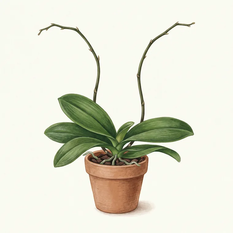 Illustration of a Phalaenopsis orchid diagnosing the problem: Why won't my orchid rebloom?