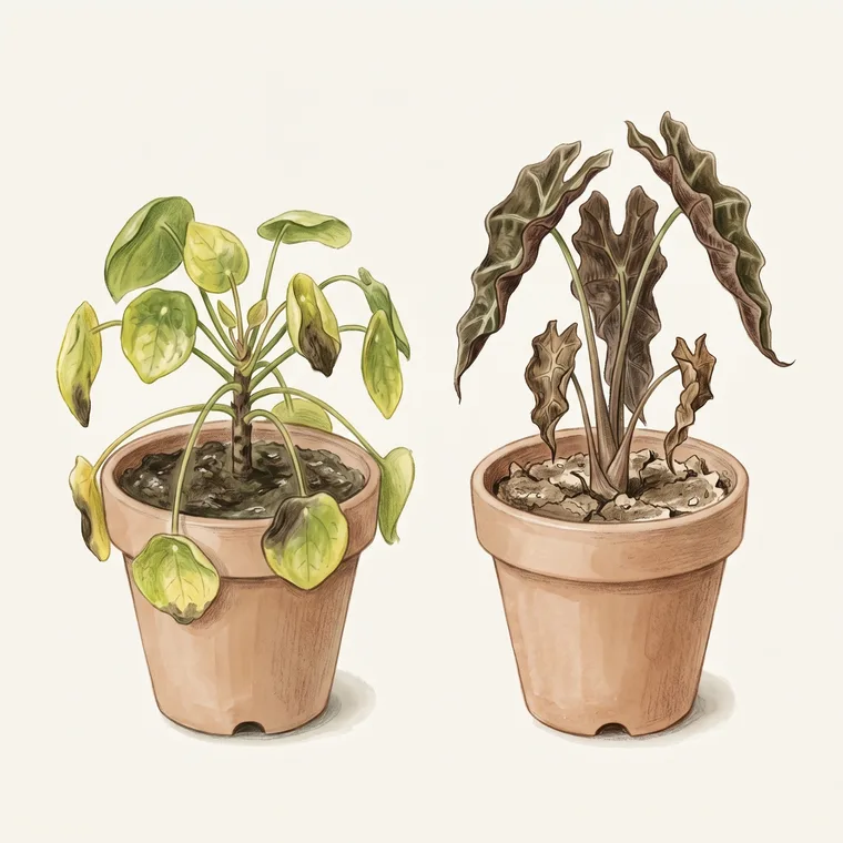 Illustration of a Houseplants diagnosing the problem: Is my plant overwatered or underwatered?