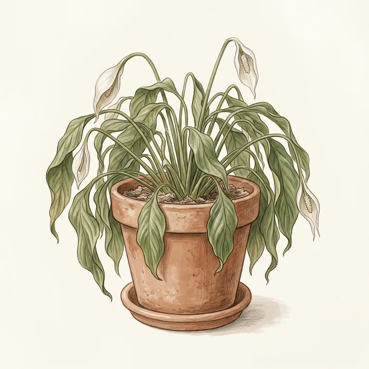 Illustration of a Peace lily diagnosing the problem: Why is my peace lily drooping?