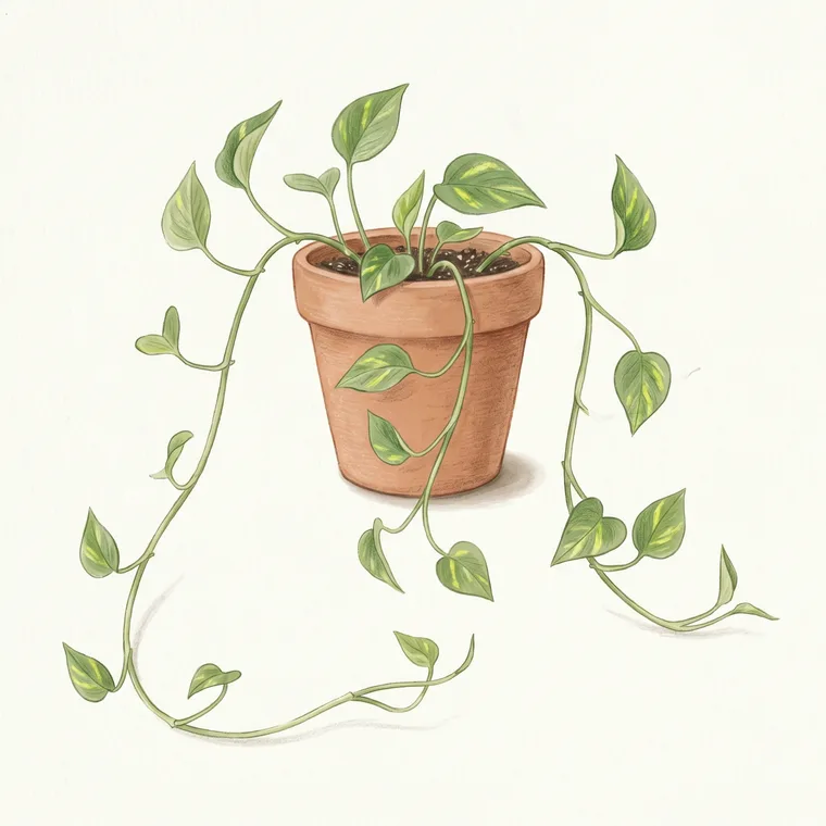 Illustration of a Pothos diagnosing the problem: Why is my pothos leggy with long, bare vines?
