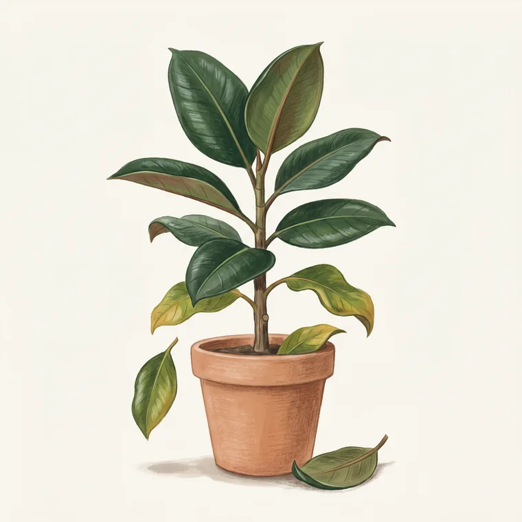 Illustration of a Rubber plant diagnosing the problem: Why is my rubber plant dropping its leaves?