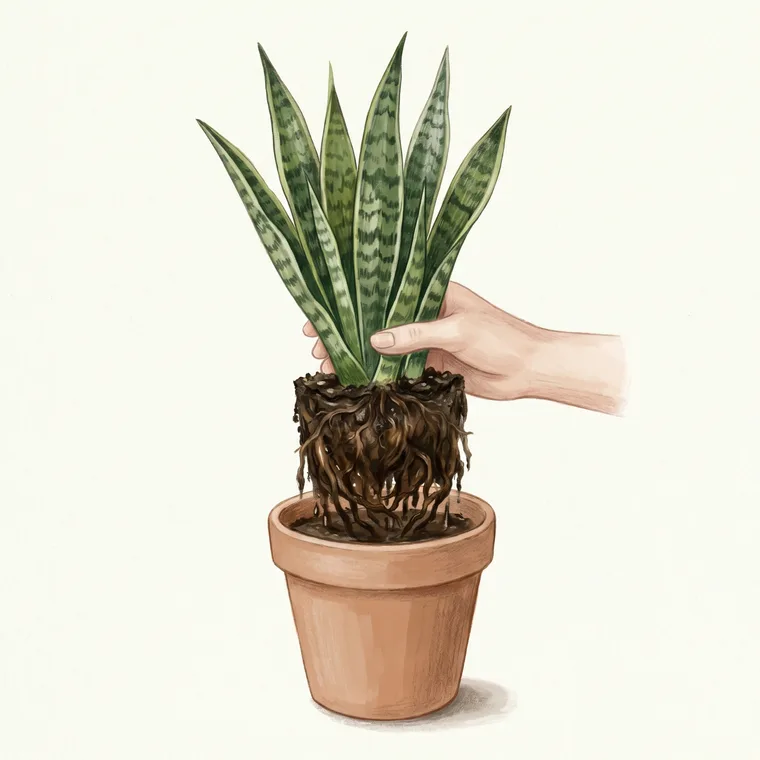 Illustration of a Snake plant diagnosing the problem: Does my snake plant have root rot? Signs and the fix