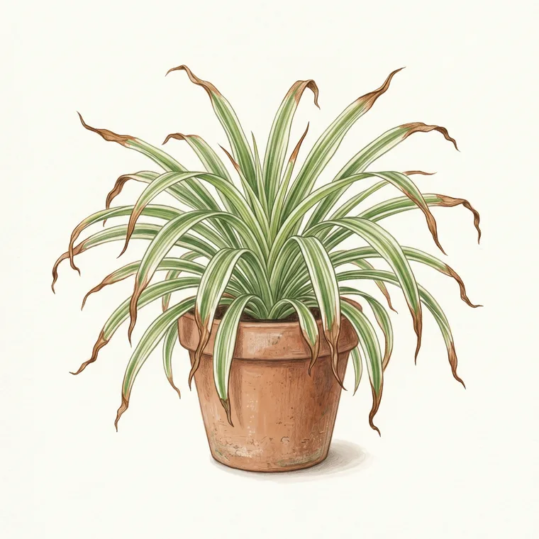 Illustration of a Spider plant diagnosing the problem: Why does my spider plant have brown tips?